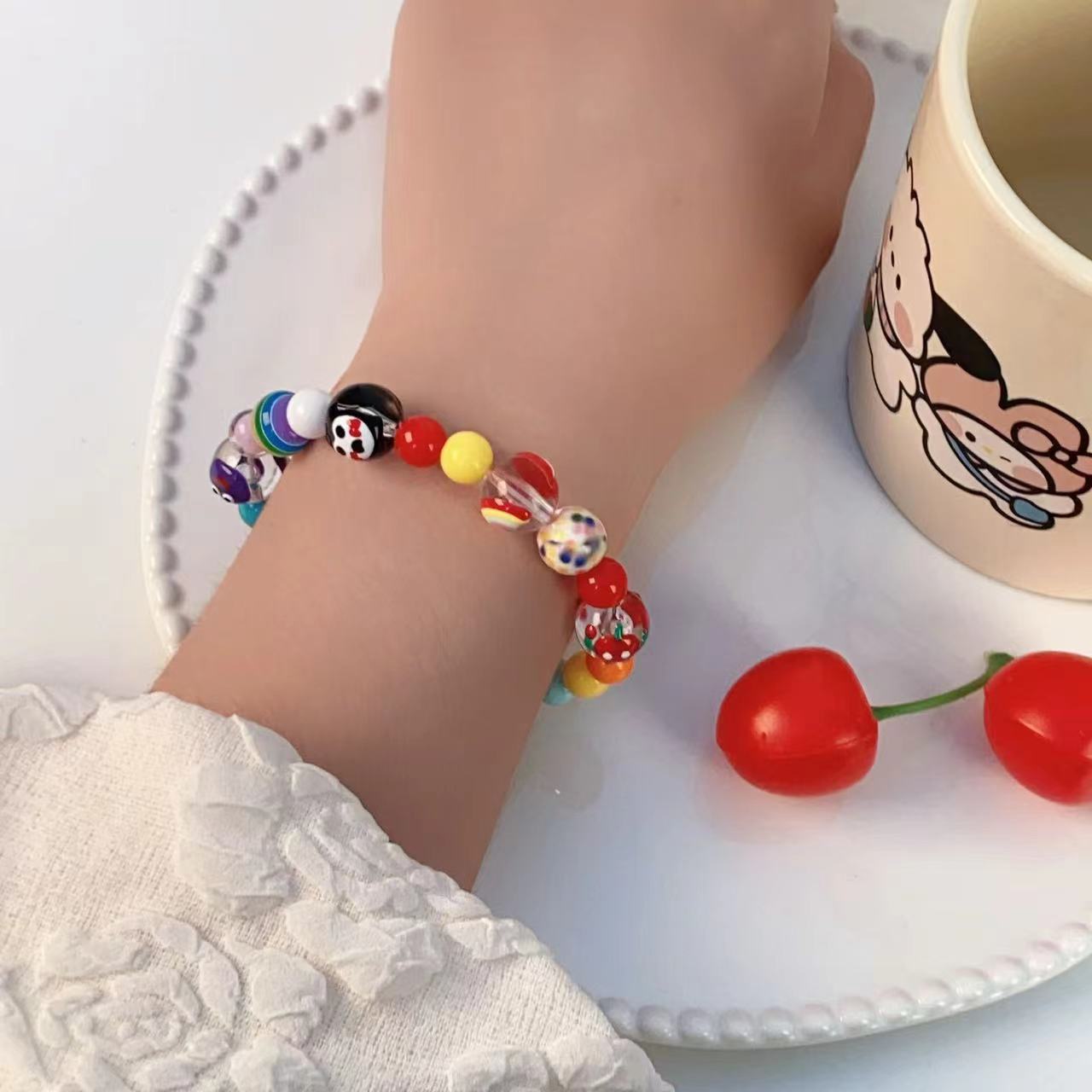 Summer Dopamine Green Apple Paradise Design Beaded Cute Good-looking Sweet Bracelet