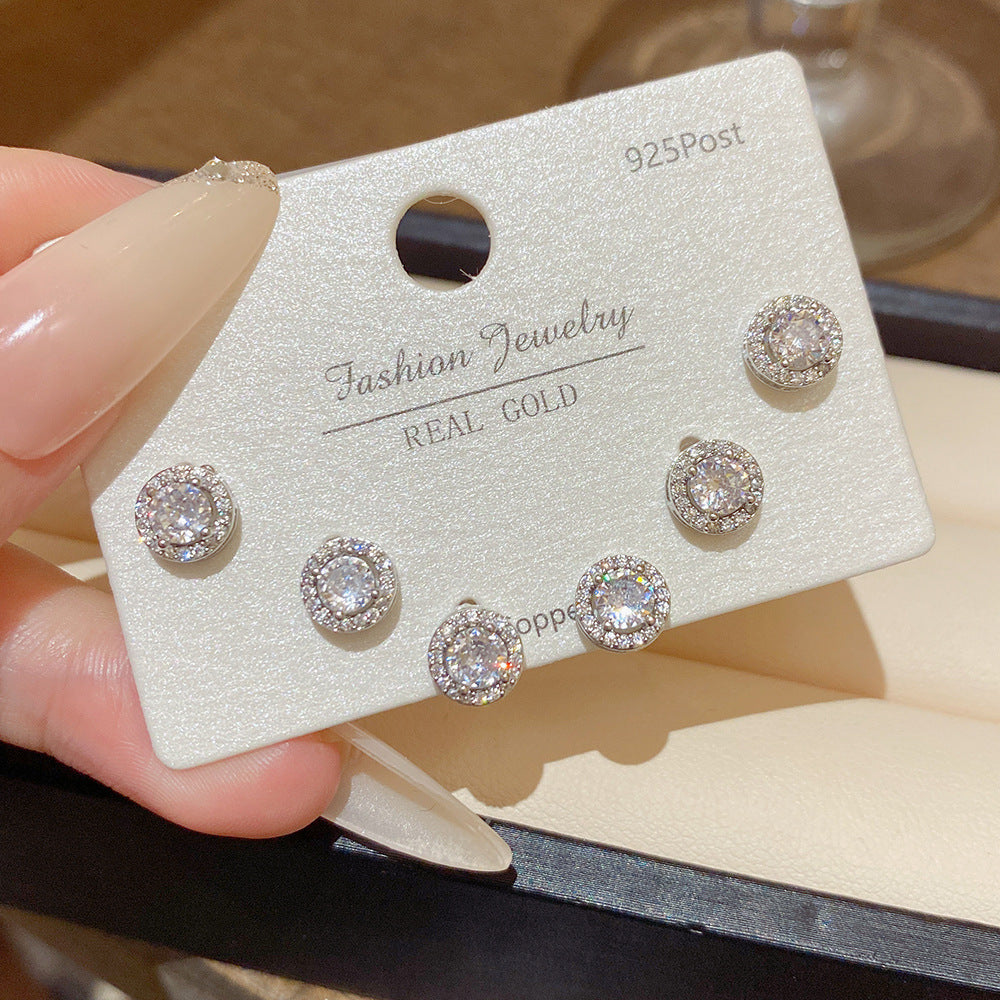 One Card Three Pairs Of Ear Sterling Sier Needle Rings