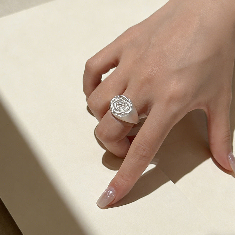 Flower Stewed Pork Niche Design Elegant Sier Plated Rose Female Rings