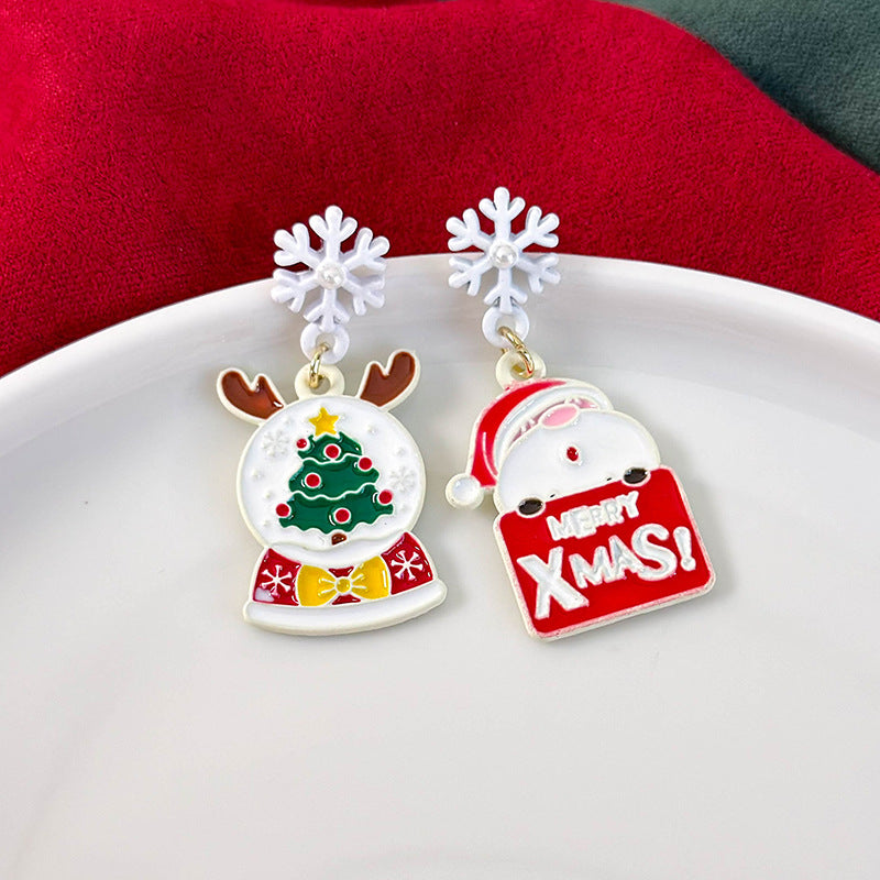 Ear Asymmetric Drip Glazed Cute Santa Claus Earrings