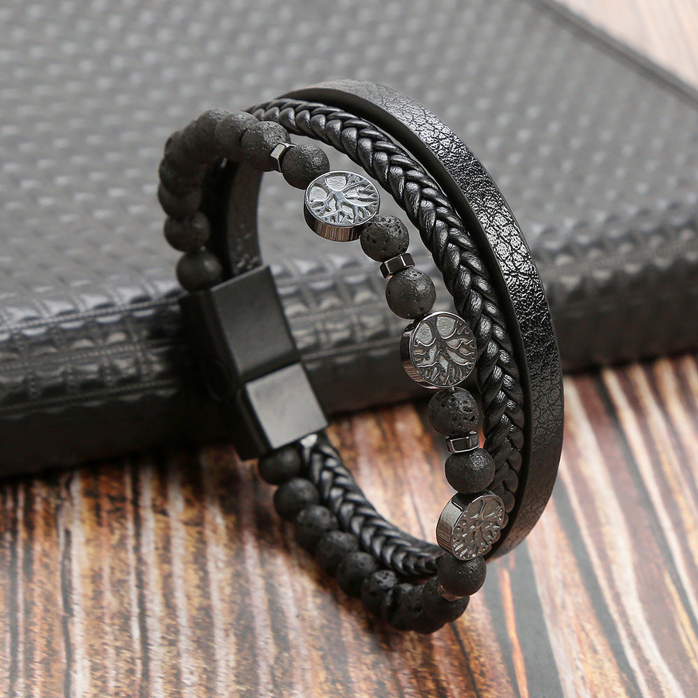 Men's Stainless Steel Volcanic Rock Magnetic Buckle Bracelets