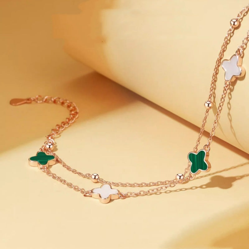 High Quality Four-leaf Clover Double Layer Wrist Female Bracelet