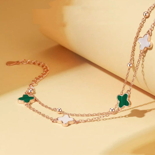 High Quality Four-leaf Clover Double Layer Wrist Female Bracelet