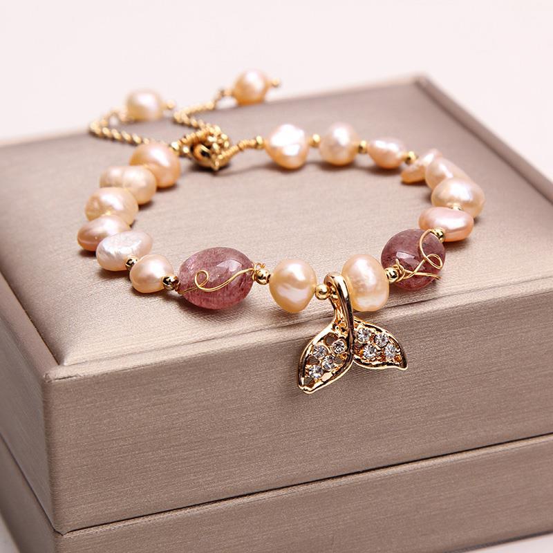 Freshwater Pearl Female Strawberry Quartz Fishtail Bracelets