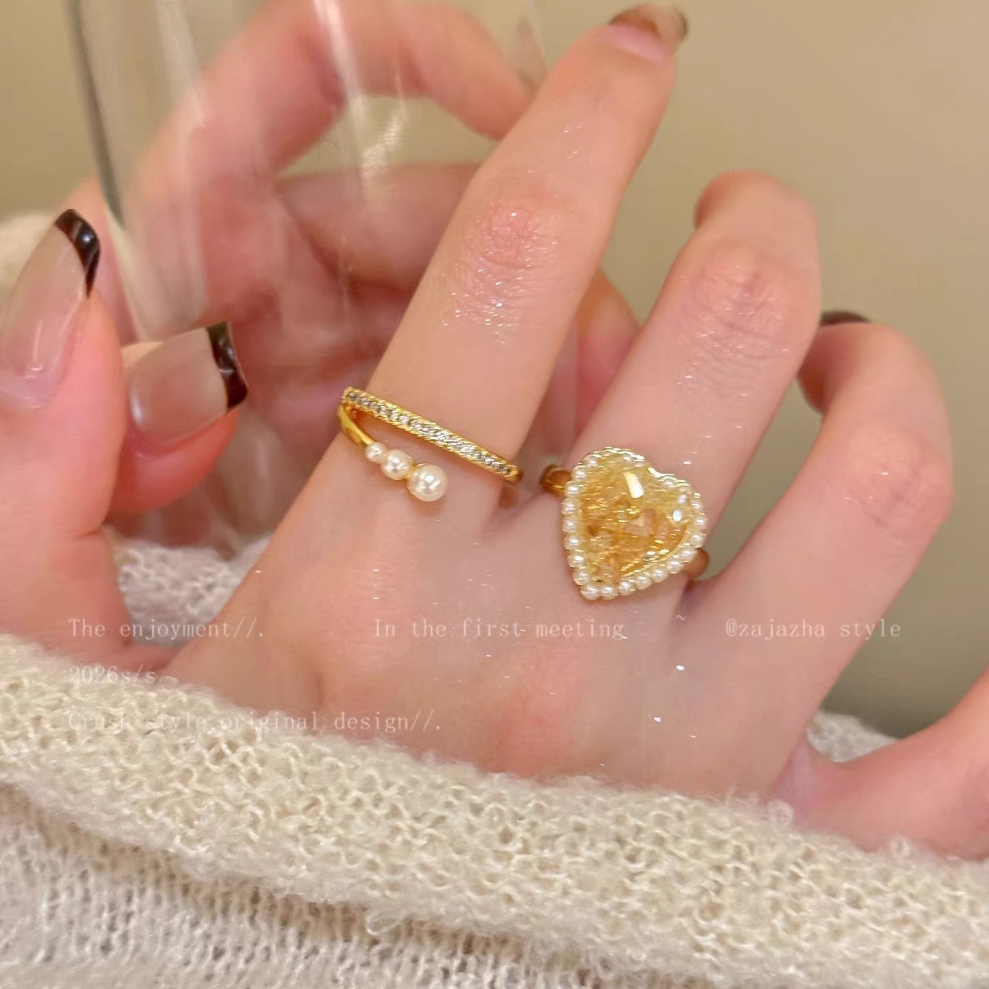 Women's High-grade Orange Gradient Love Heart-shaped Design Index Finger Twin Ring