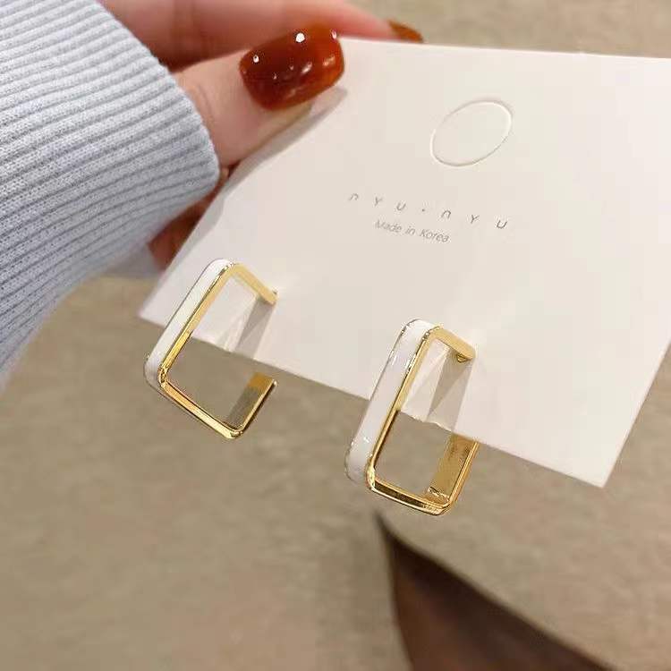 Sier Needle Tide Retro French Drip Glazed Earrings