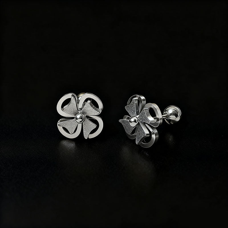 Women's Steel Frosted Gold Clover Lines Rose Temperamental Tassels Stainless Long Ear Line