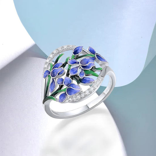 Women's Shi Painting Oil Lily Small Fresh Three-dimensional Blooming Ring