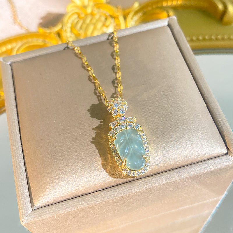 Women's Diamond Imitation Chalcedony Series Titanium Steel Exquisite High-grade Tassel Gourd Necklace