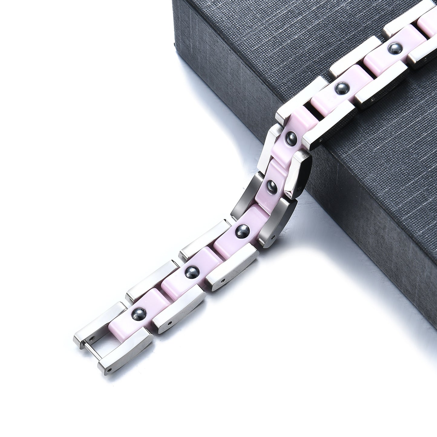 Listed Stainless Steel Ceramic Titanium Germanium Magnetic Stone Hot Couple Bracelet