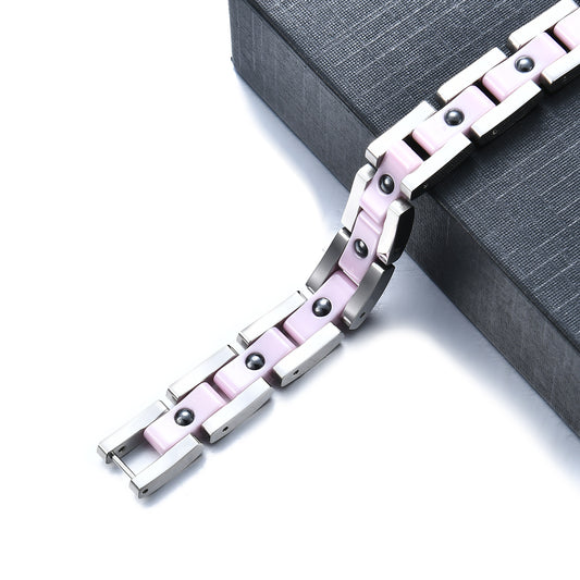 Listed Stainless Steel Ceramic Titanium Germanium Magnetic Stone Hot Couple Bracelet