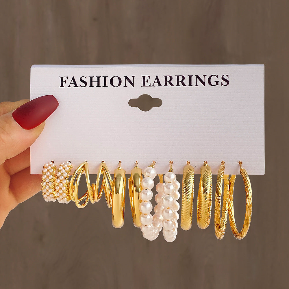 Shaped Plain Half Combination Gold Small Beads Pearl Earrings