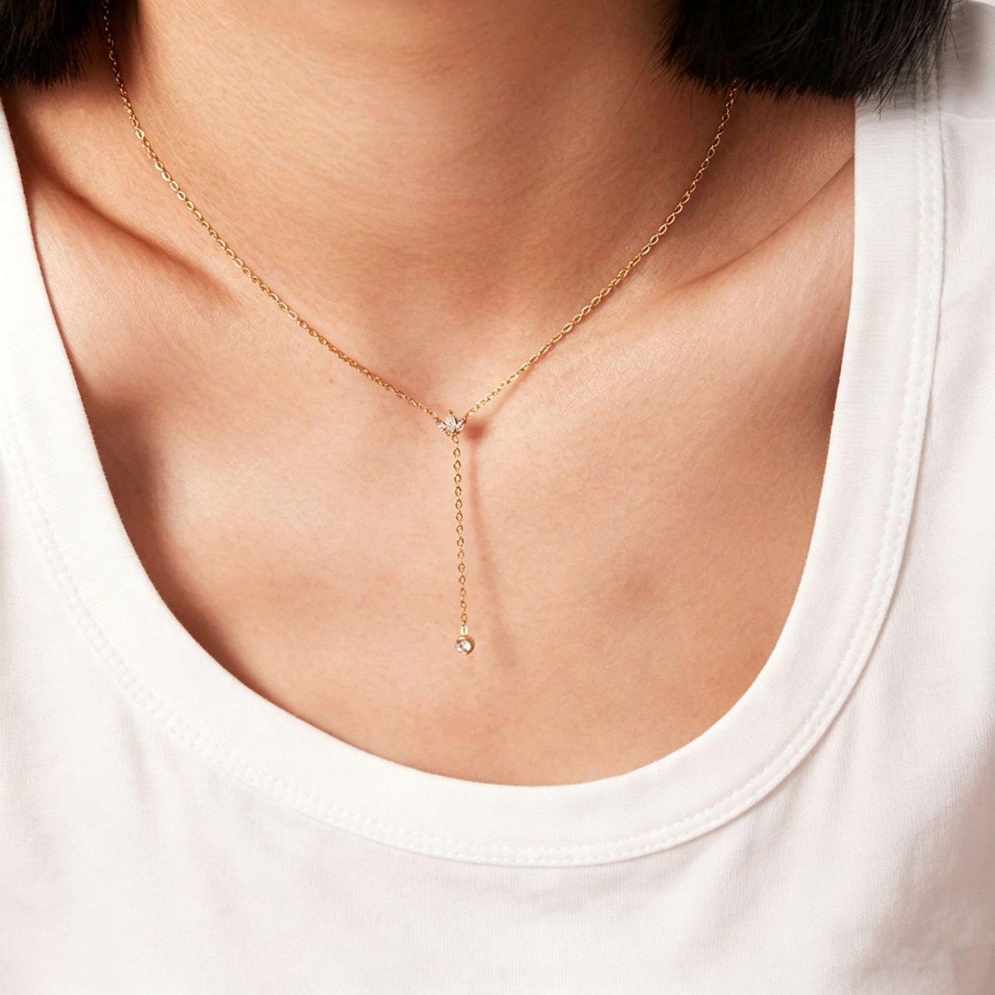 Women's Fine Fashion Titanium Steel Gold Single Crown White Zircon Necklaces