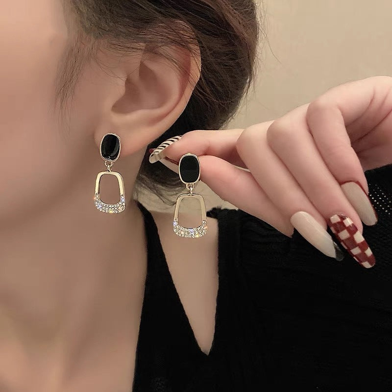 Sier Needle Simple Niche Design Geometric Diamond Rhinestone Elegant Stud Earrings
