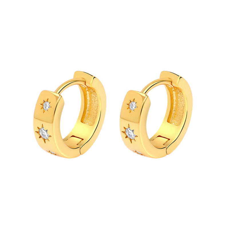 Sier Needle Light Luxury Geometric Inlaid Zircon Ear Simple Fashion Earrings