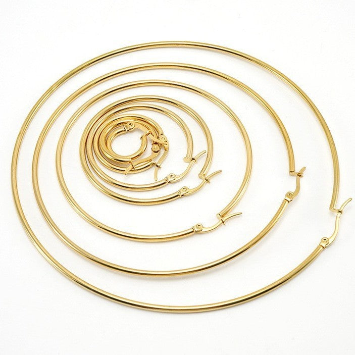 Steel Round Eardrop Female Gold Titanium Personality Trend Exaggerated Big Earrings