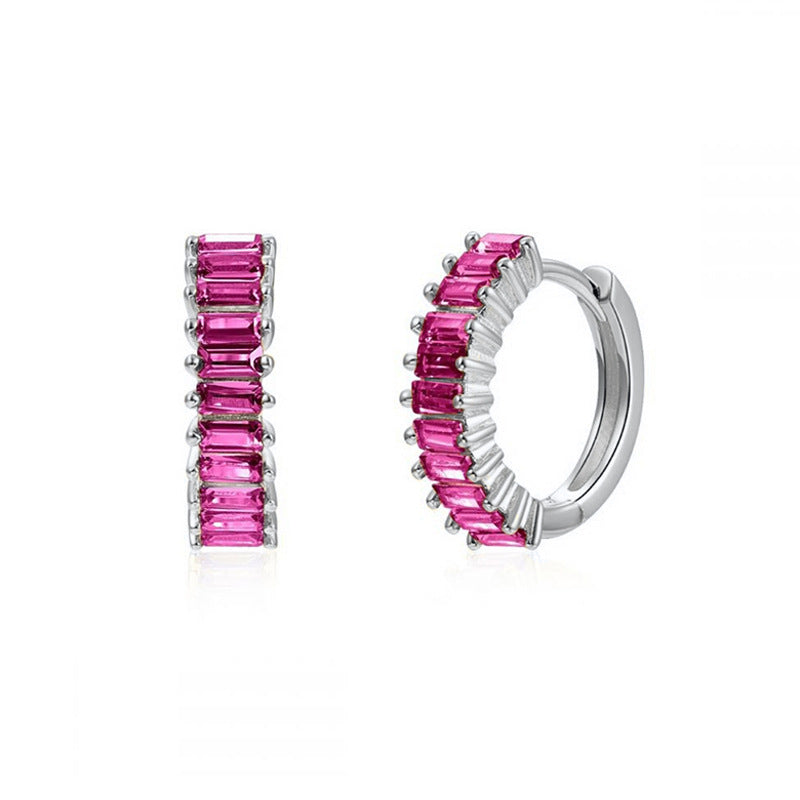 Square Zircon Circle Ear Clip Female Simple Elegant Earrings