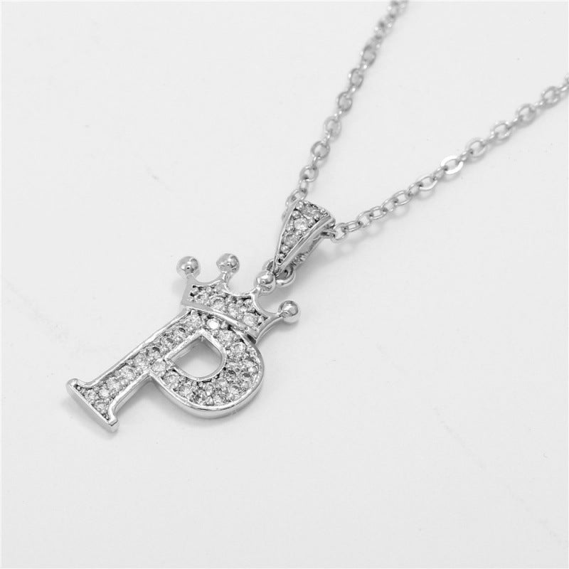 Zircon Crown English Letter Design Gold Clavicle Necklace