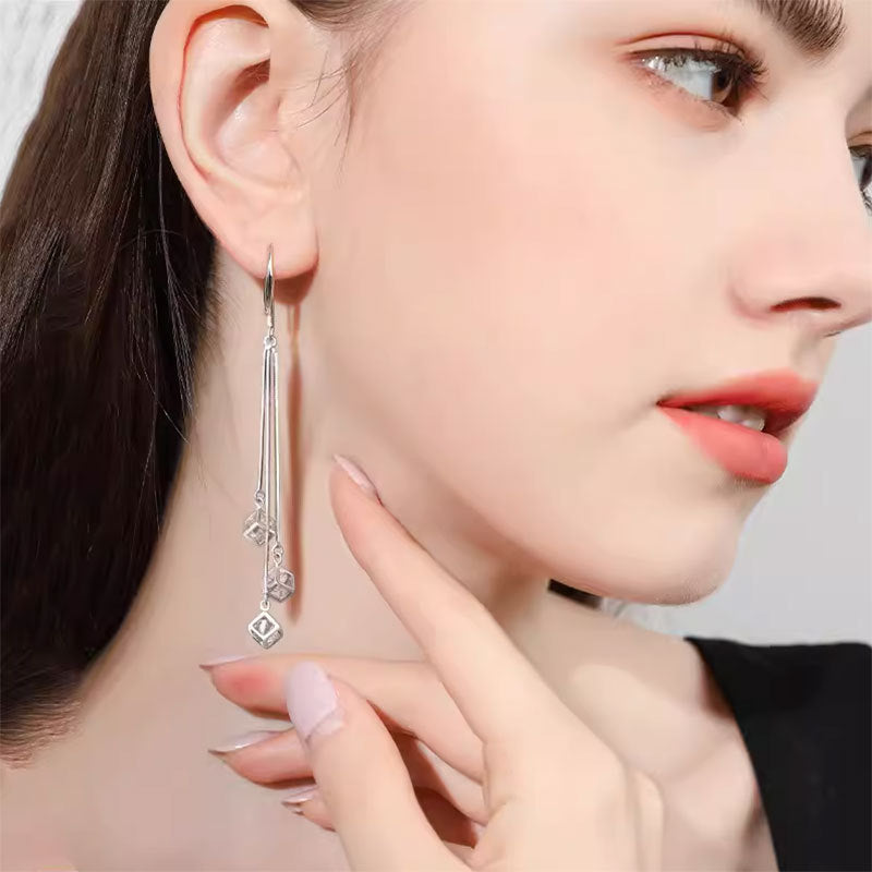 Cube Hook High-grade Zircon Square Tassel Simple Eardrops Ear Line