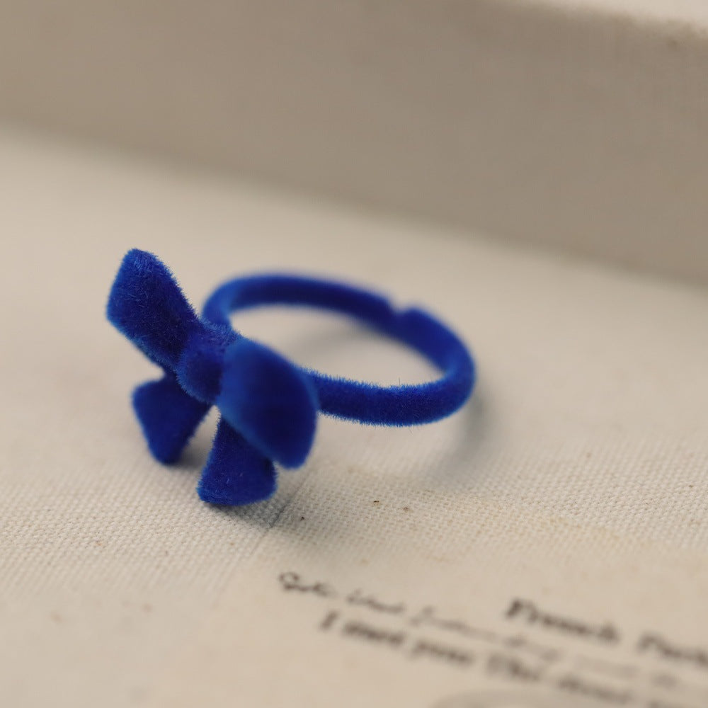 Blue Christmas Style Flocking Bowknot Open Rings