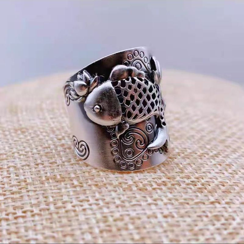 Enamel Color Auspicious Gradient Lucky Koi Chinese Ring