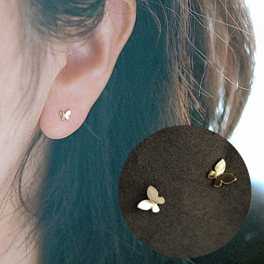 Women's Sterling Sier Gold-plated Glossy Mini Shiny Butterfly Stud Earrings