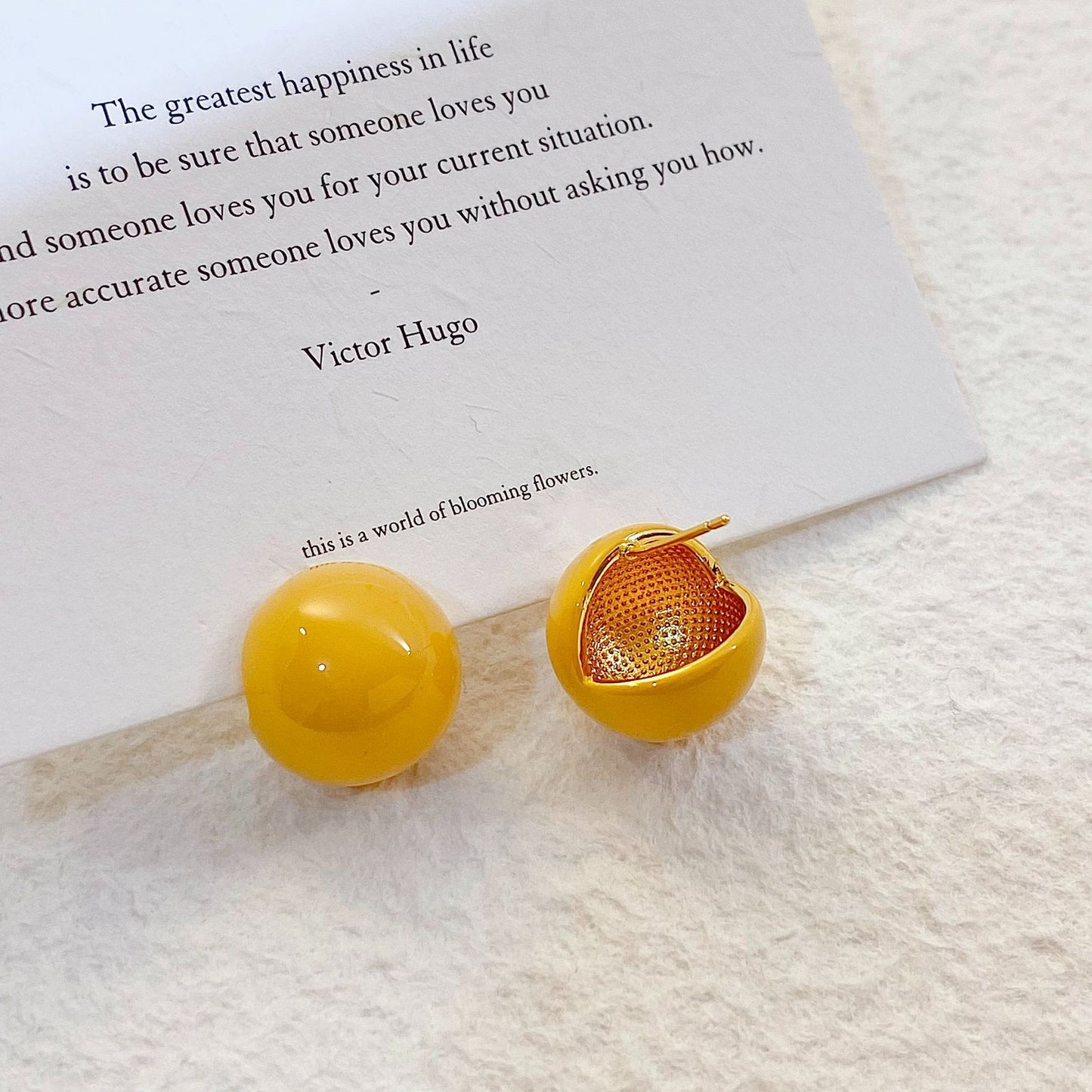 Plated Real Gold Ginger Flower Enamel Drip Glazed Female Sweet Earrings
