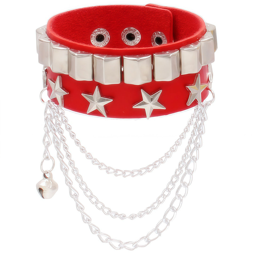 Leather Fashion Wide Rivet Punk Five-pointed Bracelet