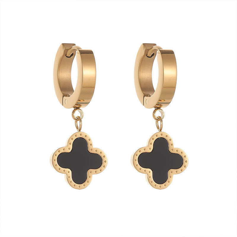 Women's Steel Short Ear Clip Lucky Four-leaf Clover Simple Light Luxury Earrings