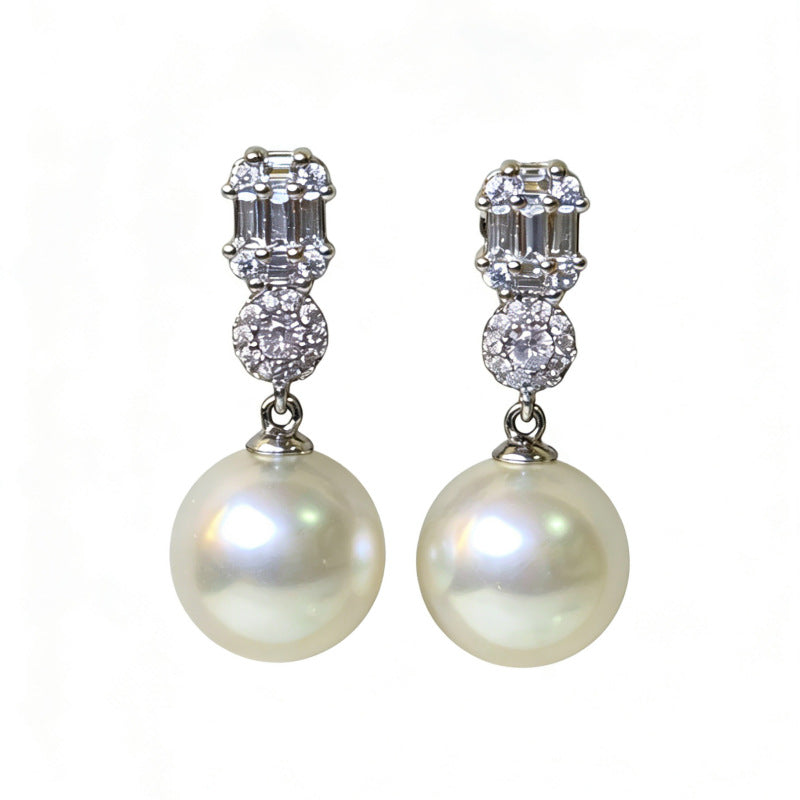 Pin Australian White Rhinestone Light Luxury Temperament High-grade Mid-length Stud Earrings