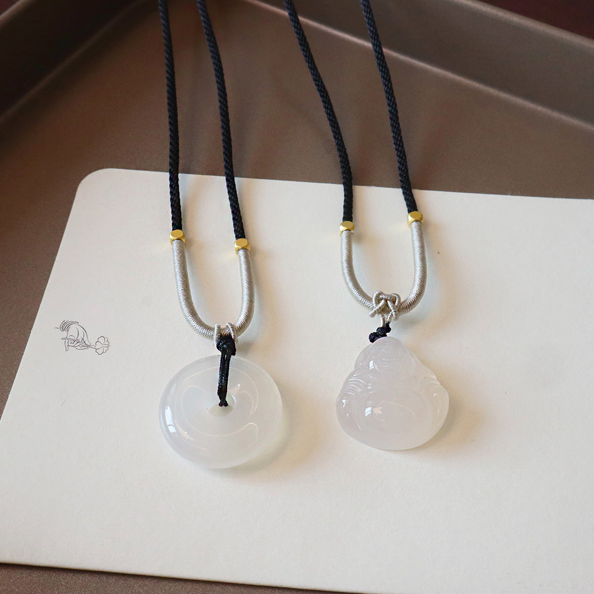 Natural Chalcedony Auspicious Cloud Jequirity Bean Butterfly Lotus Fashion Couple Necklace