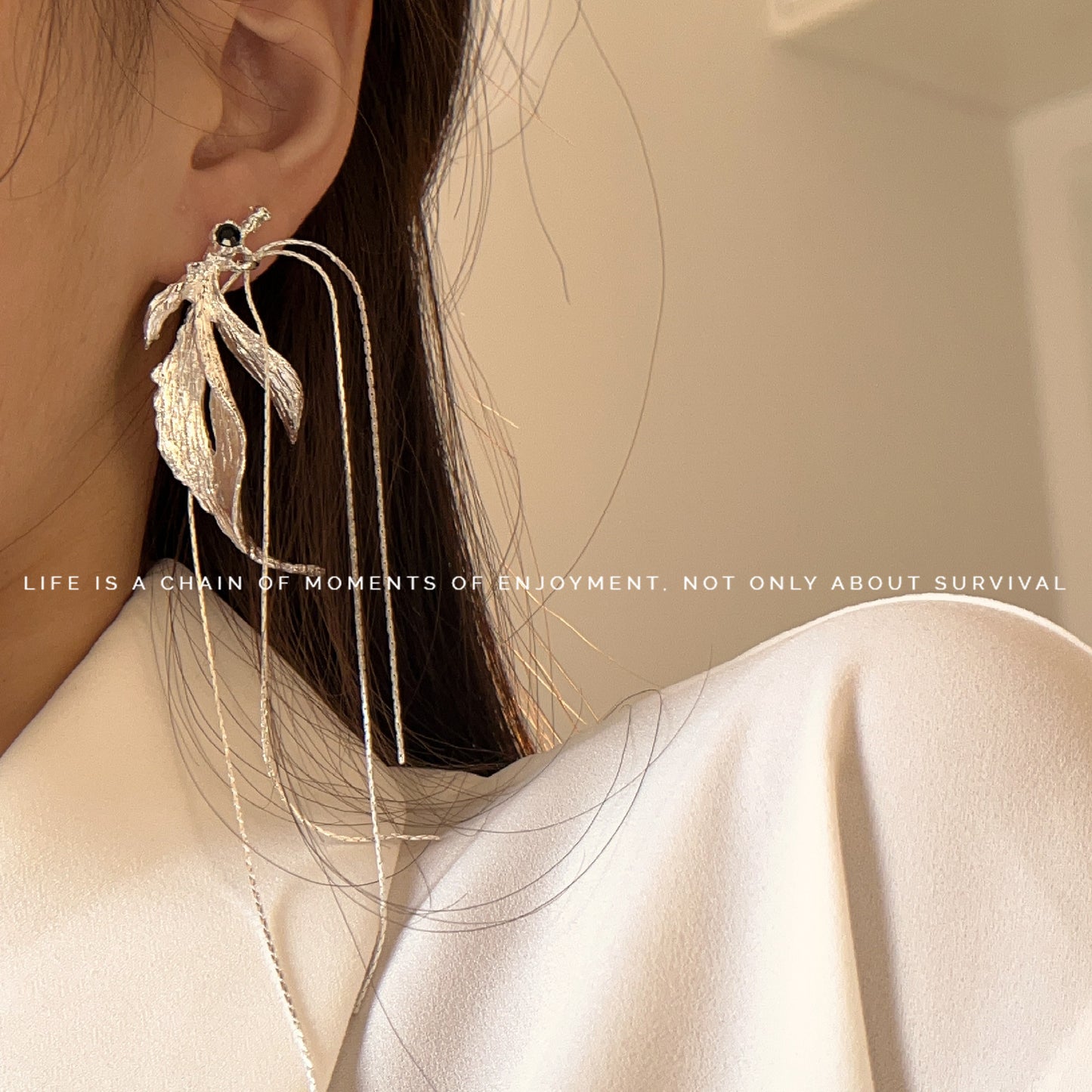 Light Luxury Lava Flower Tassel Chain High-grade Matt Sier Temperament Earrings