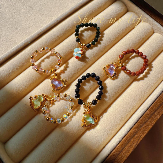 Natural Stone Tigereye Blue Sand Hair Crystal Chinese Design Rings