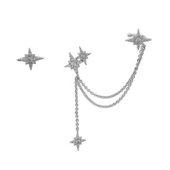 Elegant Asymmetry Long Fringe One-piece Asterism Ear Stud Earrings