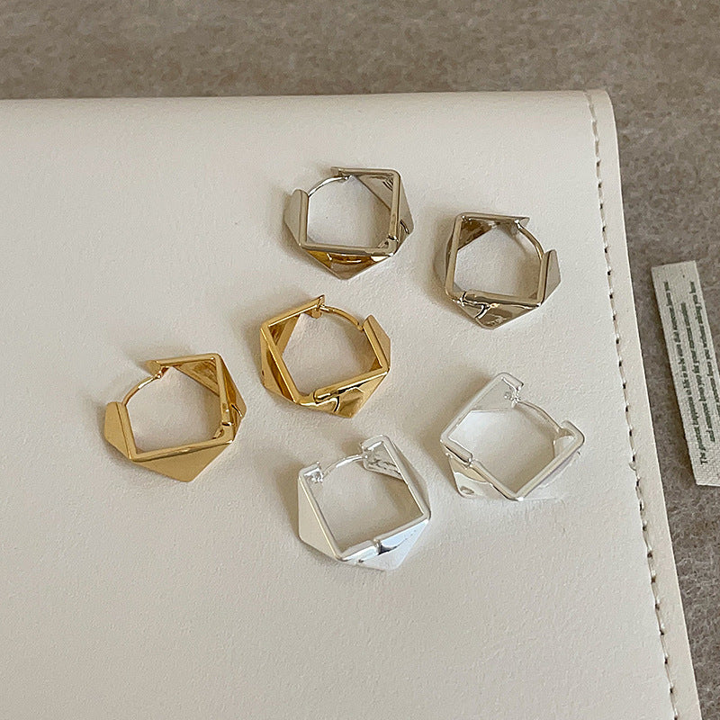 Style Geometric Irregular Rhombus Glossy Metal Personality Trendy Earrings