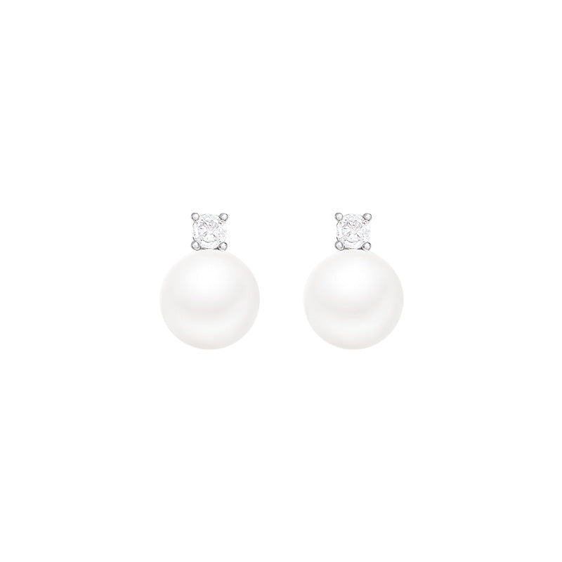 Sier Needle Simple High-grade Glass Pearl Female Graceful Super Stud Earrings