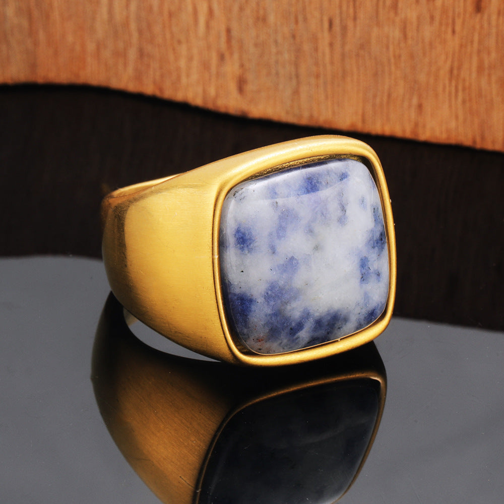 Men's Titanium Steel Retro Trendy Textured Natural Rings