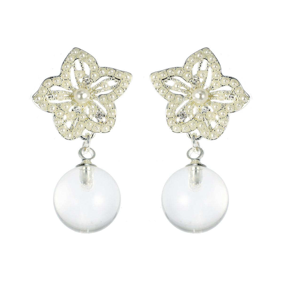Needle Exquisite Shining Diamond Sweet Pearl Stud Earrings