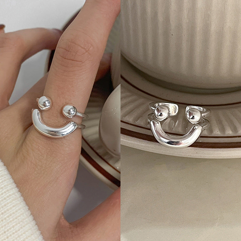 Sier Smiley Face Love Heart-shaped Female Rings