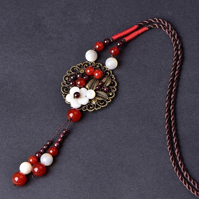 Women's Handmade Ethnic Sweater Chain Long Agate Decorations Clothes Necklace