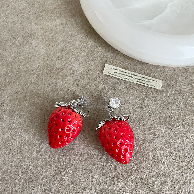 Sweet Cute Red Artificial Strawberry Ear Female Exaggerated Unique Necklace