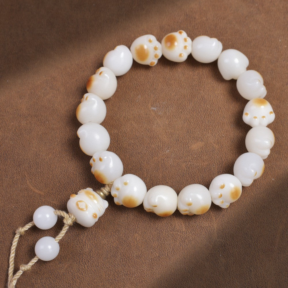 Men's Natural Bodhi Carving Cat's Paw Female Hand Toy Bracelet