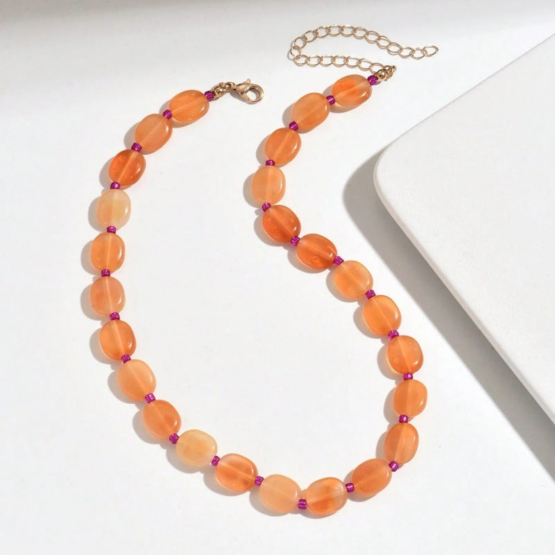 Women's Summer Bohemian Simple Fashion Color Oval Necklaces