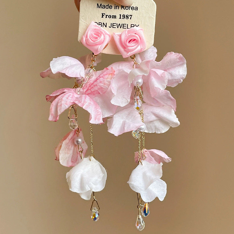 Super Fairy Fresh Mori Sweet Elegance Long Wild Handmade Pearl Earrings