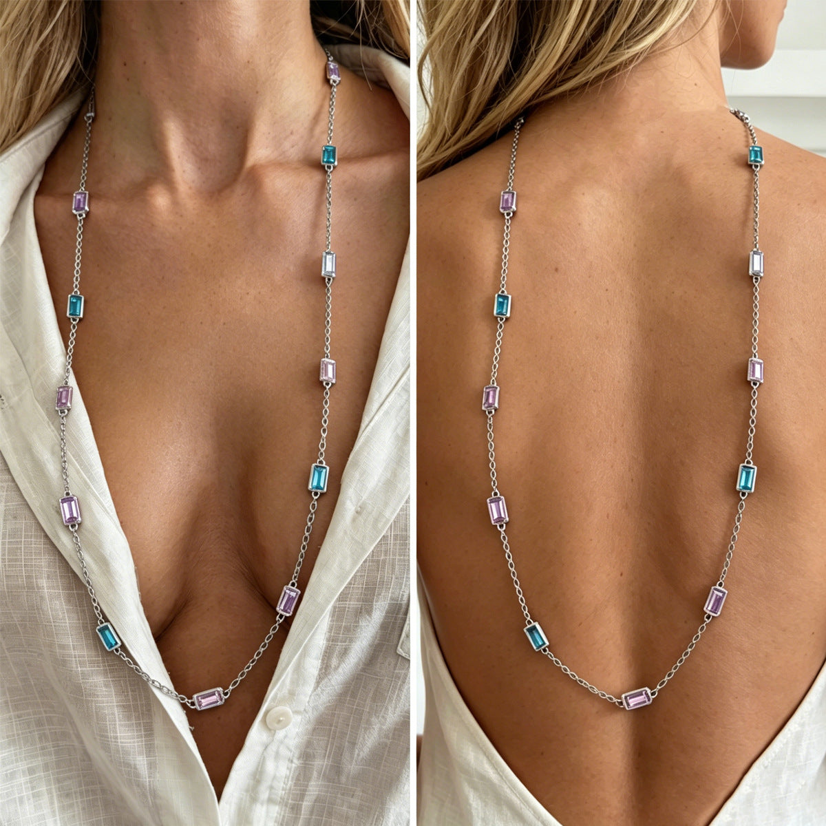 Colorful Gem Twin Sweet Cool Geometric Necklaces