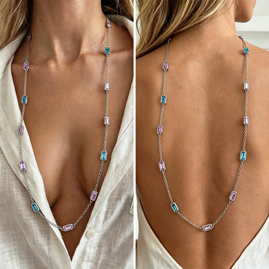 Colorful Gem Twin Sweet Cool Geometric Necklaces