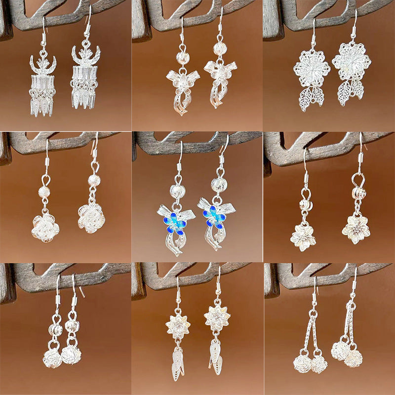 Sier Ethnic Style Peacock Retro Ear Hook Vintage Scenic Spot Earrings