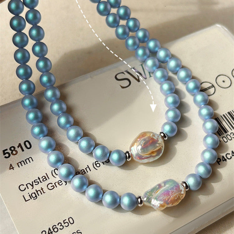 Women's Blue Pearl Baroque Shaped Freshwater Graceful Fashionable Necklace