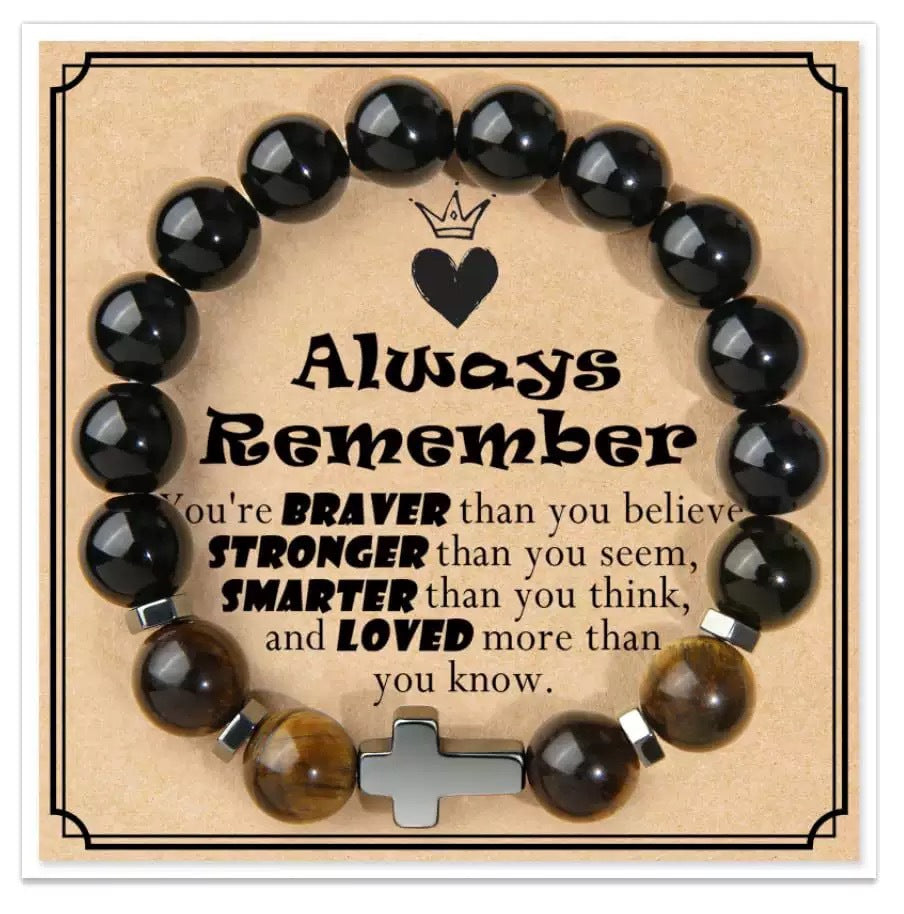 Women's & Men's Triple Protection Cross Obsidian Spacer Tigereye Bracelets