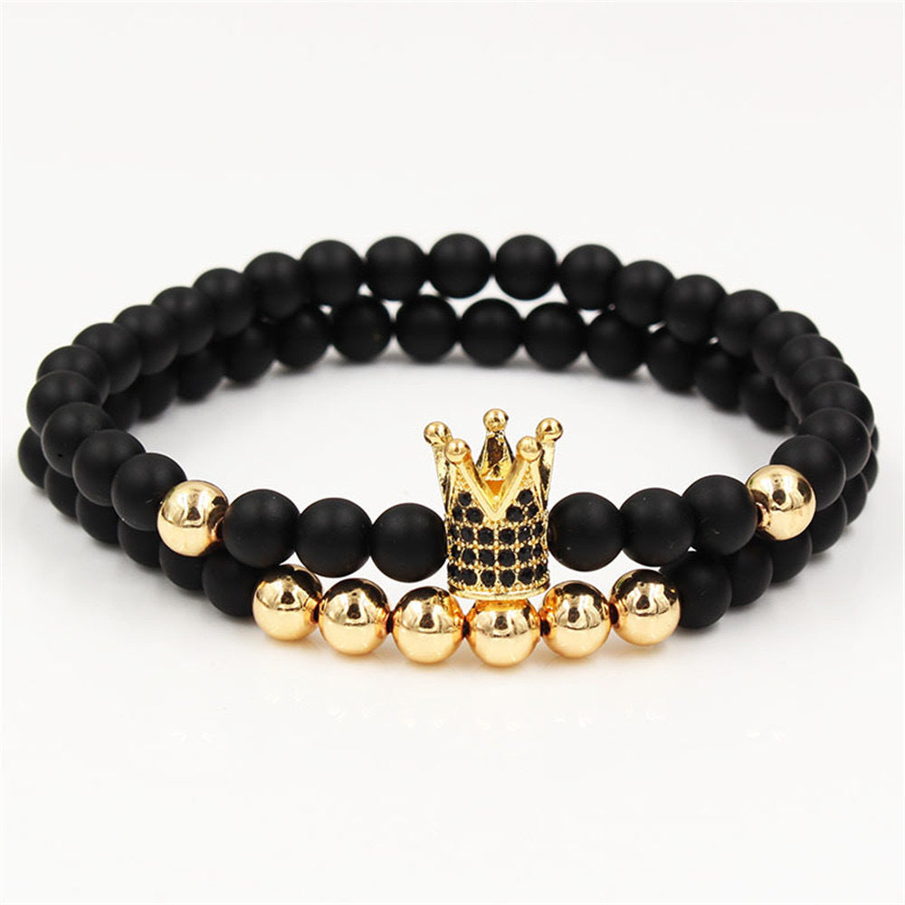 Black Grinding Micro Inlaid Zircon Crown Couple Low Bracelet